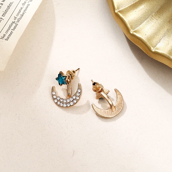 Turquoise Star Gold/Crystal Earring Jacket - Picture 4 of 6